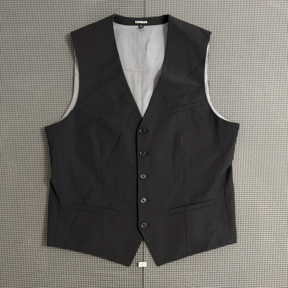 Express Mens Black Suit Vest Waistcoat Adjustable Back Cinch Size Medium
